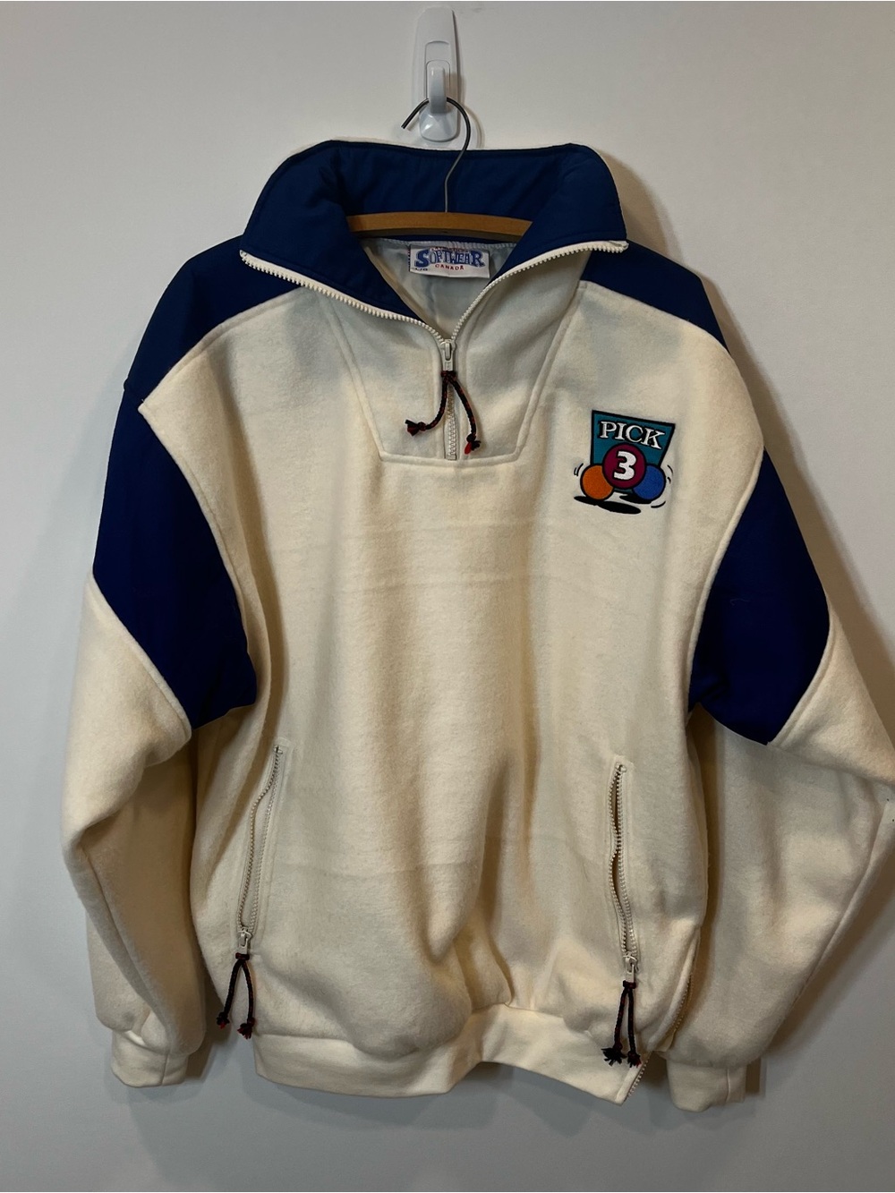 Vintage Pick 3 Quarter-Zip Fleece LARGE Pullover Athletics Softwear Canada Promo